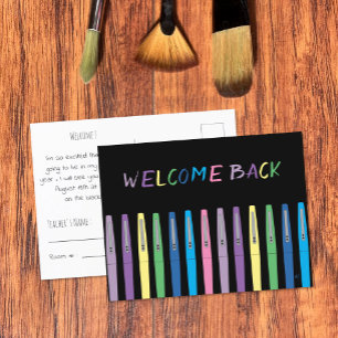 Colourful Pens Black Back-to-School Postcard