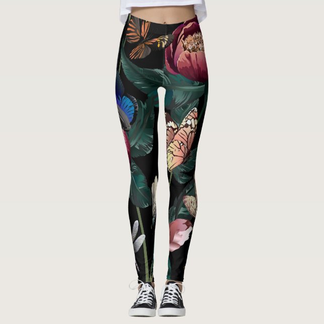 Colourful peonies: big flower pattern. leggings (Front)