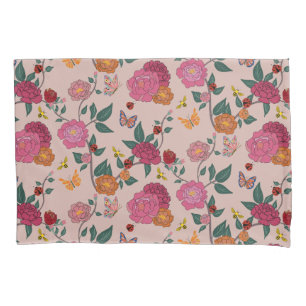 Colourful Peony,Butterflly,Bee,Lady Bug&Flower Pillowcase