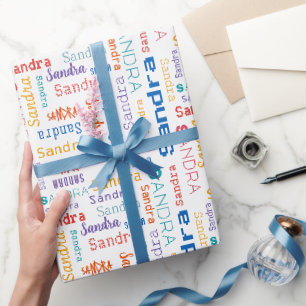 Colourful Personalised 6 Letter Name Kids Birthday Wrapping Paper