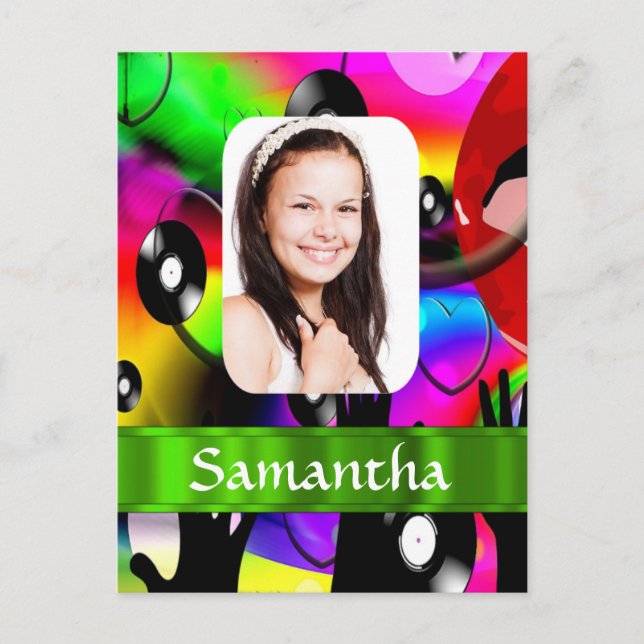 Colourful personalised abstract photo template postcard (Front)