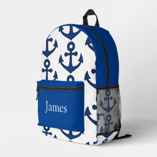 Colourful personalised backpack, blue anchors printed backpack