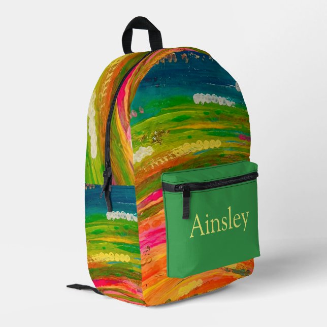 Colourful personalised backpack, kids rainbow printed backpack (Back Corner Left)