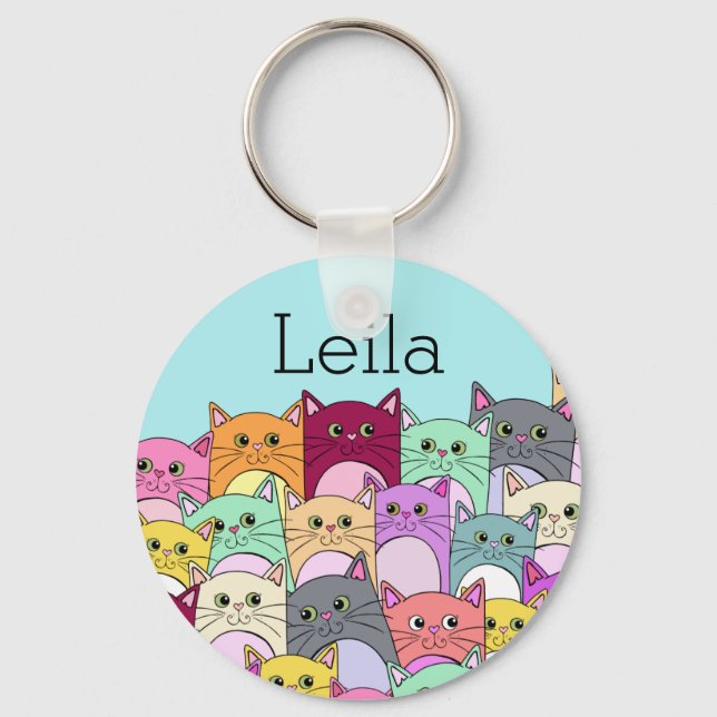 Colourful Personalised Cats Keychain (Front)