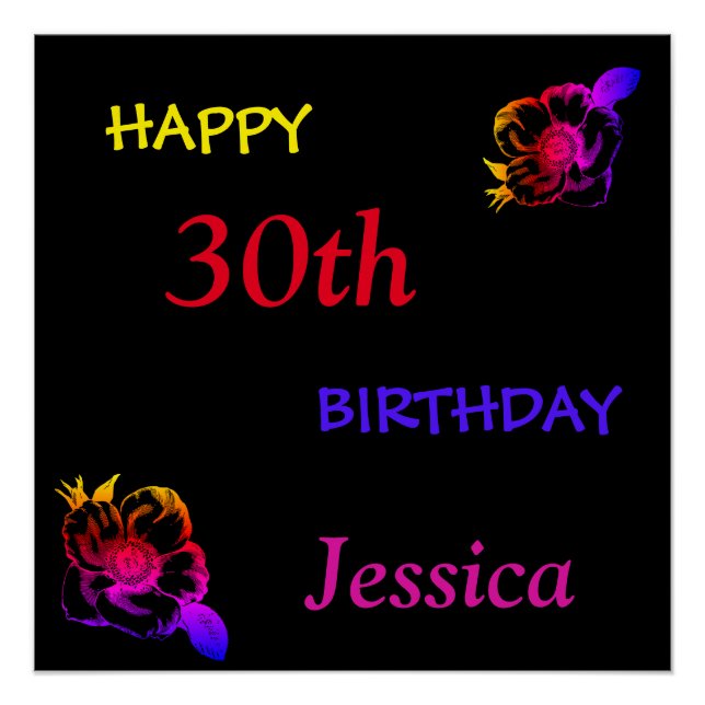 Colourful personalised Happy 30th Birthday Poster (Front)