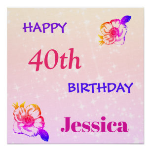 Colourful personalised Happy 40th Birthday Poster