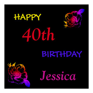 Colourful personalised Happy 40th Birthday Poster