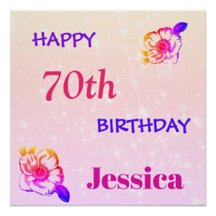 Colourful personalised Happy 70th Birthday Poster
