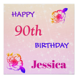 Colourful personalised Happy 90th Birthday Poster
