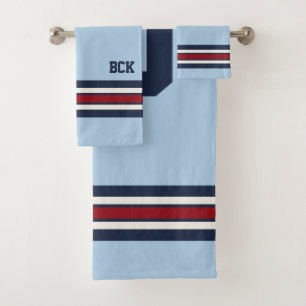 Colourful Personalised Ice Hockey Blue Shirt Bath Towel Set