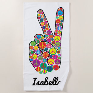 Colourful Personalised Peace Signs Hand Beach Towel