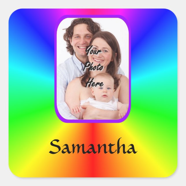 Colourful personalised photo background square sticker (Front)