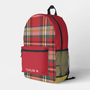 Colourful Personalised Plaid Classic Monogram Printed Backpack