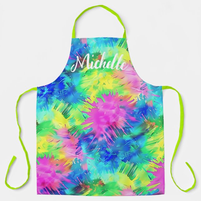 Colourful Personalised Tie Dye Apron (Front)