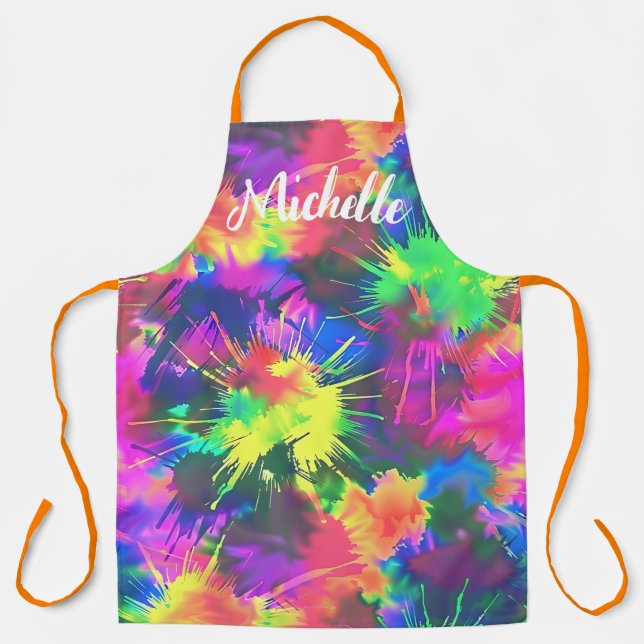 Colourful Personalised Tie Dye Apron (Front)