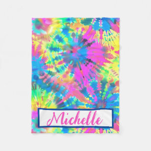 Colourful Personalised Tie Dye Fleece Blanket