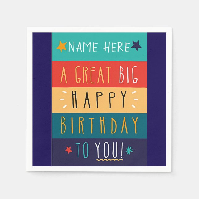 Colourful Personalised Typography Birthday    Napkin (Front)