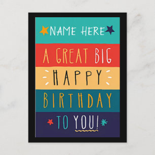 Colourful Personalised Typography Birthday    Postcard