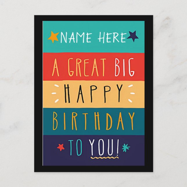 Colourful Personalised Typography Birthday    Postcard (Front)