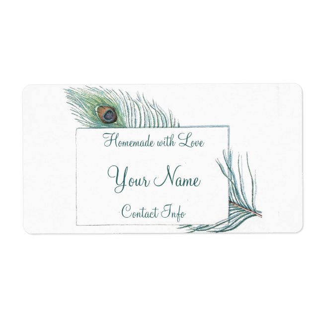 Colourful Personalised Vintage Peacock Feather (Front)