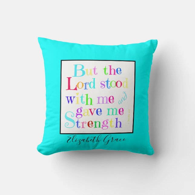 Colourful, personalised w Scripture Verse (Timothy Cushion (Front)