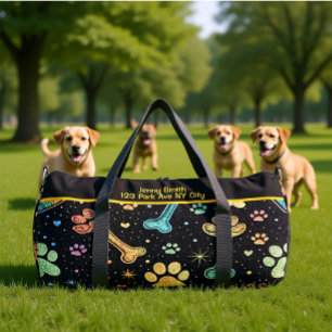 Colourful Pet Bones Paw Print Monogram Personalise Duffle Bag