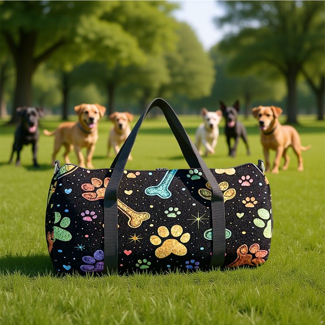 Colourful Pet Bones Paw Print Monogram Personalise Duffle Bag (Creator Uploaded)