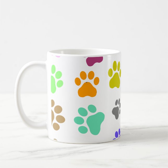 Colourful Pet - Cat or Dog Paw Footprint Pattern   Coffee Mug (Left)