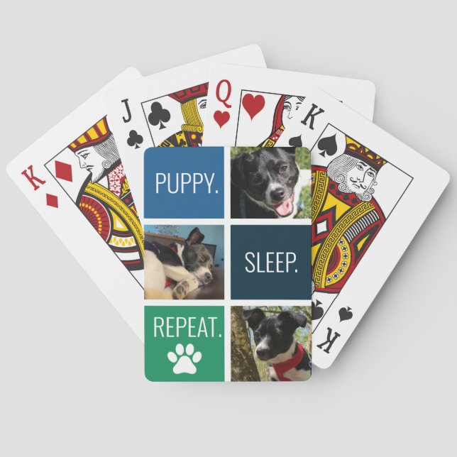 Colourful Pet Photo Animal Lover's Modern Geometri Playing Cards (Back)