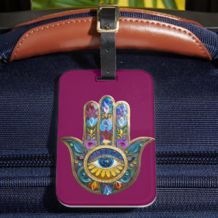 Colourful Petals Leaves Hamsa Sapphire Third Eye Luggage Tag