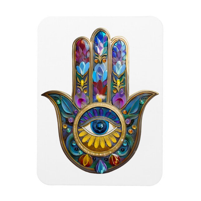Colourful Petals Leaves Hamsa Sapphire Third Eye Magnet (Vertical)