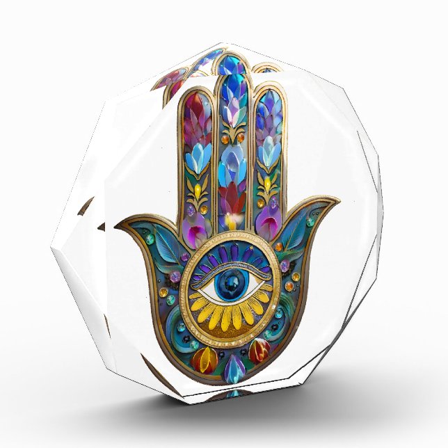 Colourful Petals Leaves Hamsa Sapphire Third Eye Photo Block (Left)