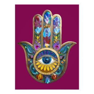 Colourful Petals Leaves Hamsa Sapphire Third Eye Photo Print