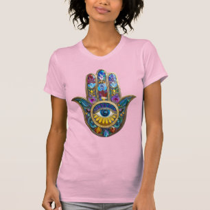 Colourful Petals Leaves Hamsa Sapphire Third Eye T-Shirt