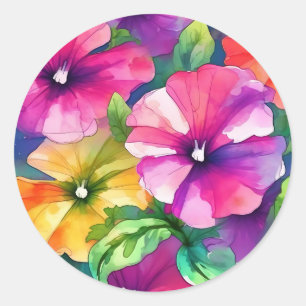 Colourful Petunia Floral Pattern Classic Round Sticker