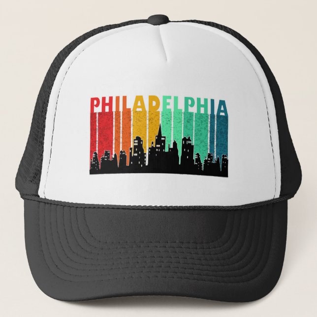 Colourful Philadelphia Retro Sunset Cityscape Trucker Hat (Front)
