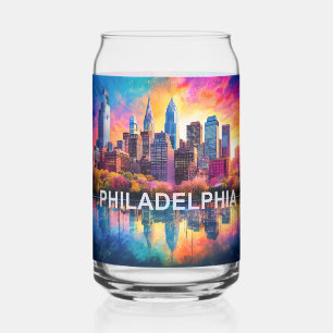 Colourful Philadelphia Skyline Can Glass
