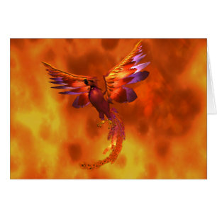 Colourful Phoenix Flying Against a Fiery Backgroun