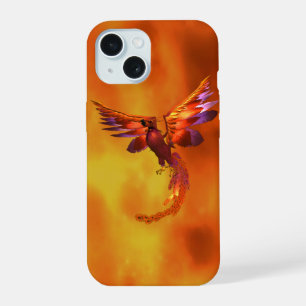 Colourful Phoenix Flying Against a Fiery Backgroun iPhone 15 Case