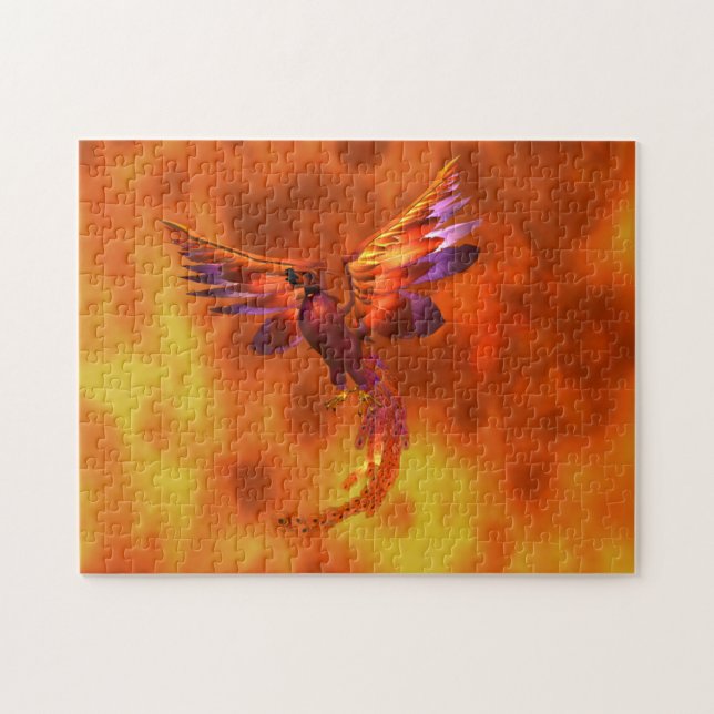 Colourful Phoenix Flying Against a Fiery Backgroun Jigsaw Puzzle (Horizontal)