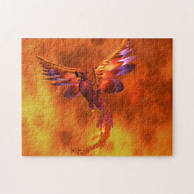 Colourful Phoenix Flying Against a Fiery Backgroun Jigsaw Puzzle (Horizontal)
