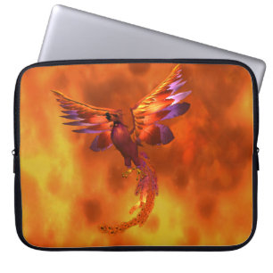 Colourful Phoenix Flying Against a Fiery Backgroun Laptop Sleeve