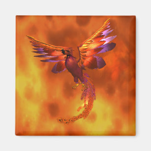 Colourful Phoenix Flying Against a Fiery Backgroun Magnet