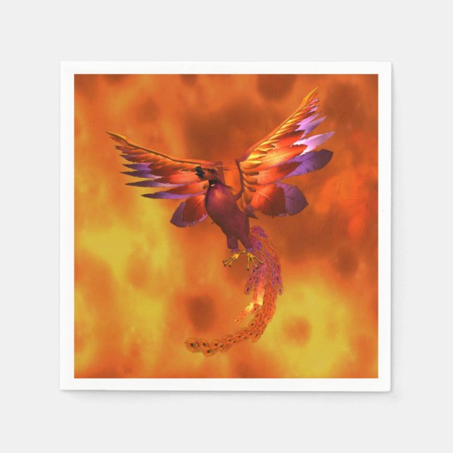 Colourful Phoenix Flying Against a Fiery Backgroun Napkin (Front)