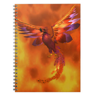 Colourful Phoenix Flying Against a Fiery Backgroun Spiral Notebook