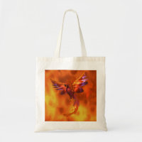 Colourful Phoenix Flying Against a Fiery Backgroun