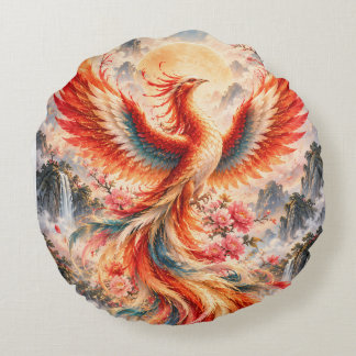 Colourful Phoenix with Cherry Blossoms – Chinese L Round Cushion