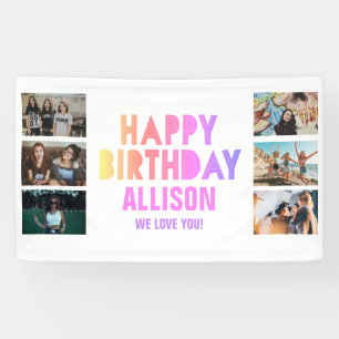 Colourful Photo Collage Teen Girl Happy Birthday Banner
