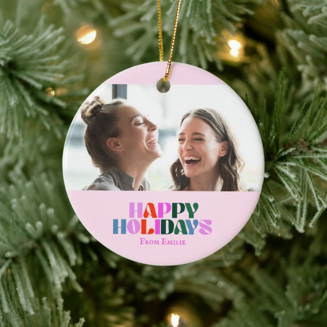 colourful photo pink modern friends name Ornament (Tree)