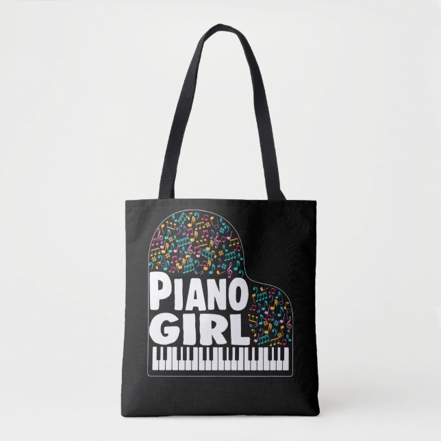 Colourful Piano Girl Music Lover Tote Bag (Front)